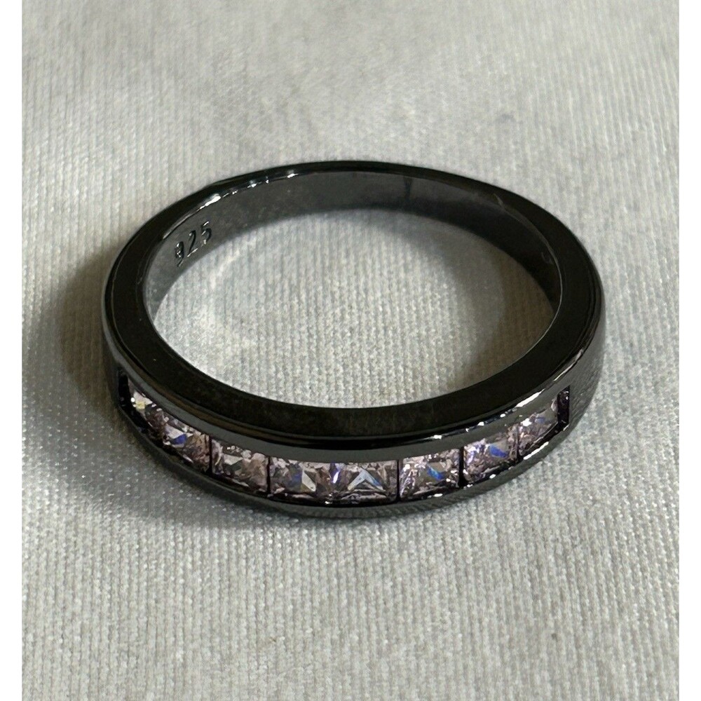 .925 Marked Black Plated Ring Pink CZ's Band Style Size 6.75 J365